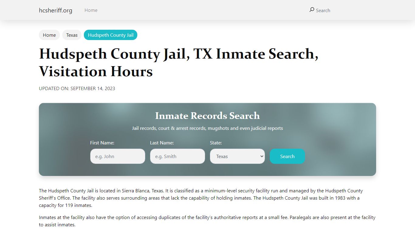 Hudspeth County Jail, TX Inmate Search, Visitation Hours